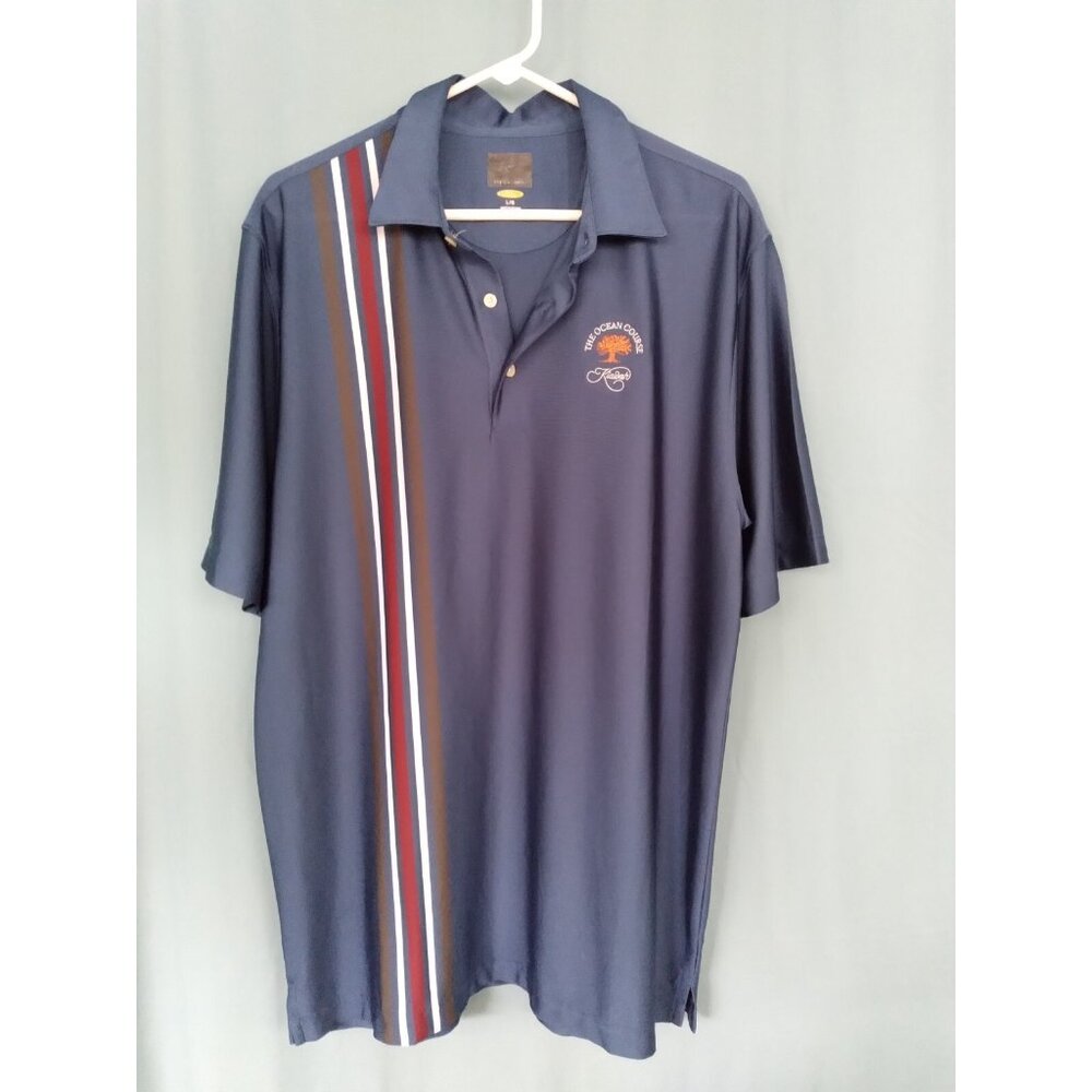 Greg Norman KIAWAH Ocean Course Play Dry Wicking Polo Shirt Mens L  Blue Stripe